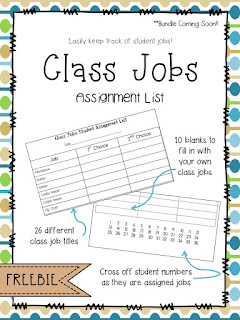 Class Jobs Assignment List picture - a freebie that allows you to easily assign jobs to students